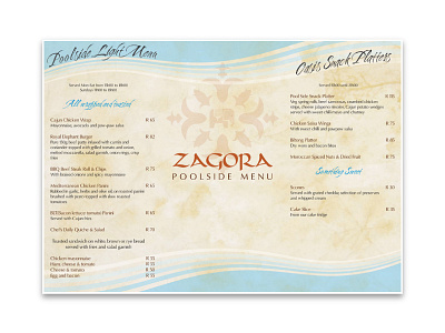 Zagora Poolside Menu creative design graphic design menu restaurant menu