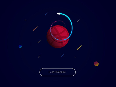 Hello ! Dribblbe blue dribbble first shot galaxy hello dribble minimal planets rocket space vector