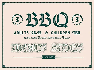 Menu Assets bbq blackletter custom type gothic lettering meats menu sides texture typography