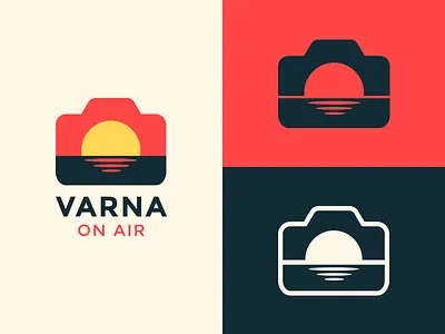 Logo explorations branding camera logo minimal photography ripples sea sunset