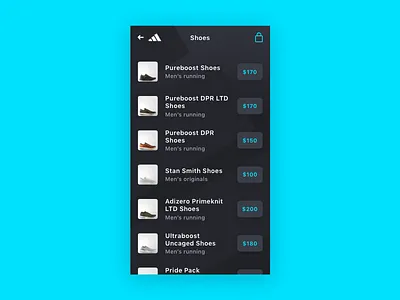 Daily UI 030 — Pricing adidas app daily ui daily ui 030 dark ios mobile pricing shoes simple ui ux