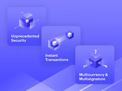 Cryptocurrency platform icons box cryptocurrency cube gradient icons multi security signature transactions transparency