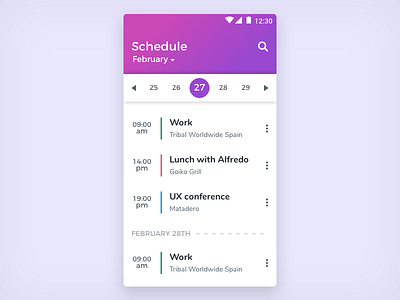 DailyUI 071 - Schedule app application clean dailyui events interface list schedule ui uidesign ux white