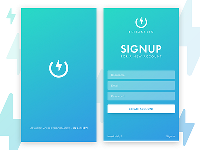 Splash and Signup Screen app blitzkreig design gradient green ios minimal mobile signup splash ui
