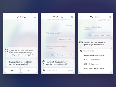 Myia Energy chat interface ui ux