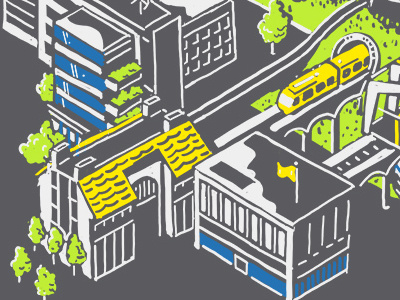 Architecture Mural Illustration Crop 1 architecture art building color digital drawing illustration isometric mural train wall