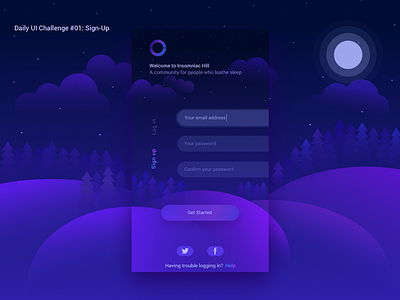 Insomniac Hill Sign-Up dailyui gradient hill login moon night nighttime purple sign up