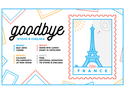 Hello France Poster car france icon illustration moon paris script stamp sun travel typography