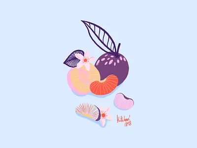Vitamins colorful illustration orange pastelshades tangerine violet