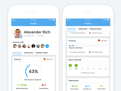 busuu - Profile busuu dashboard data language learning profile progress redesign stats