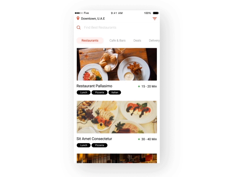 Restaurant Listing ios listing restaurant tabs transition ui