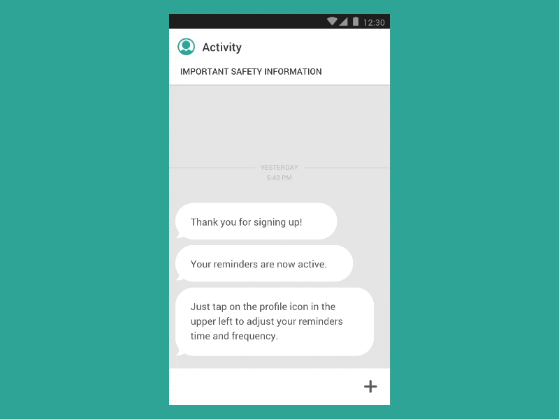 Add dose accessibility android chatbot conversational ui fitness flat health medication messaging mobile ui design
