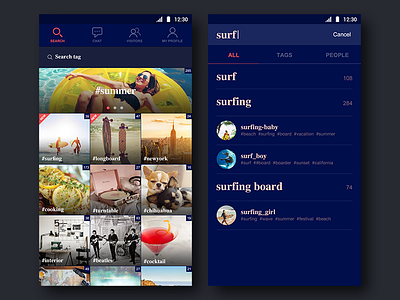 hashtag & image app mobile ui ux