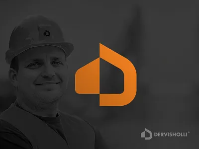 D brand construction facade hardhat house icon logo logotype mark orange plastering