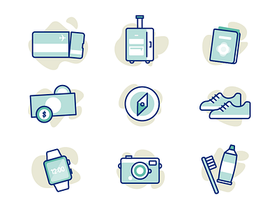 Travel Icons airport camera icons illustration luggage passport ticket toothbrush travel watch