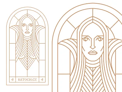 Red witch linework stained glass witch