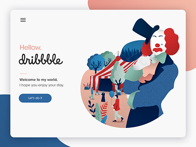 Hellow Dribbble carnival circus clean clown illustration interfaz simple ui ux