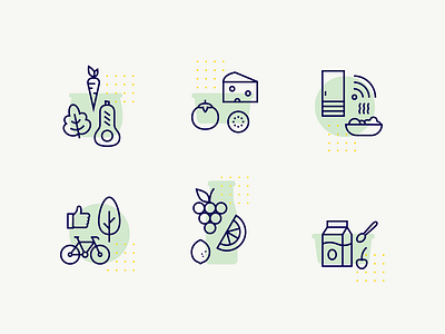 Icon set bike carrot cheese food fridge icon lemon outline salad tomato tree vector