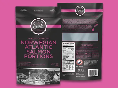 Cape Gourmet Signature Seafood Salmon black and white branding cape gourmet design graphic design logo logo design packaging packaging design seafood seal waves