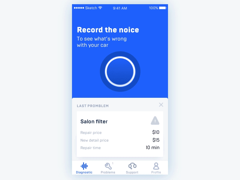 Diagnostic by sound animation app car design interaction interface ios mobile principle ui ux uxui