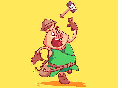 swine character coins funny hammer illustration miner pig swine vector