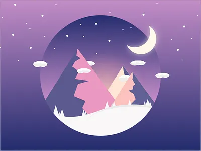 Mountains graphic graphic design illustration moon mountains night purple snow stars sunset