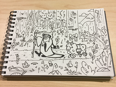 Wizard doodle fantasy illustration leaves sheep sketch trail trees wizard