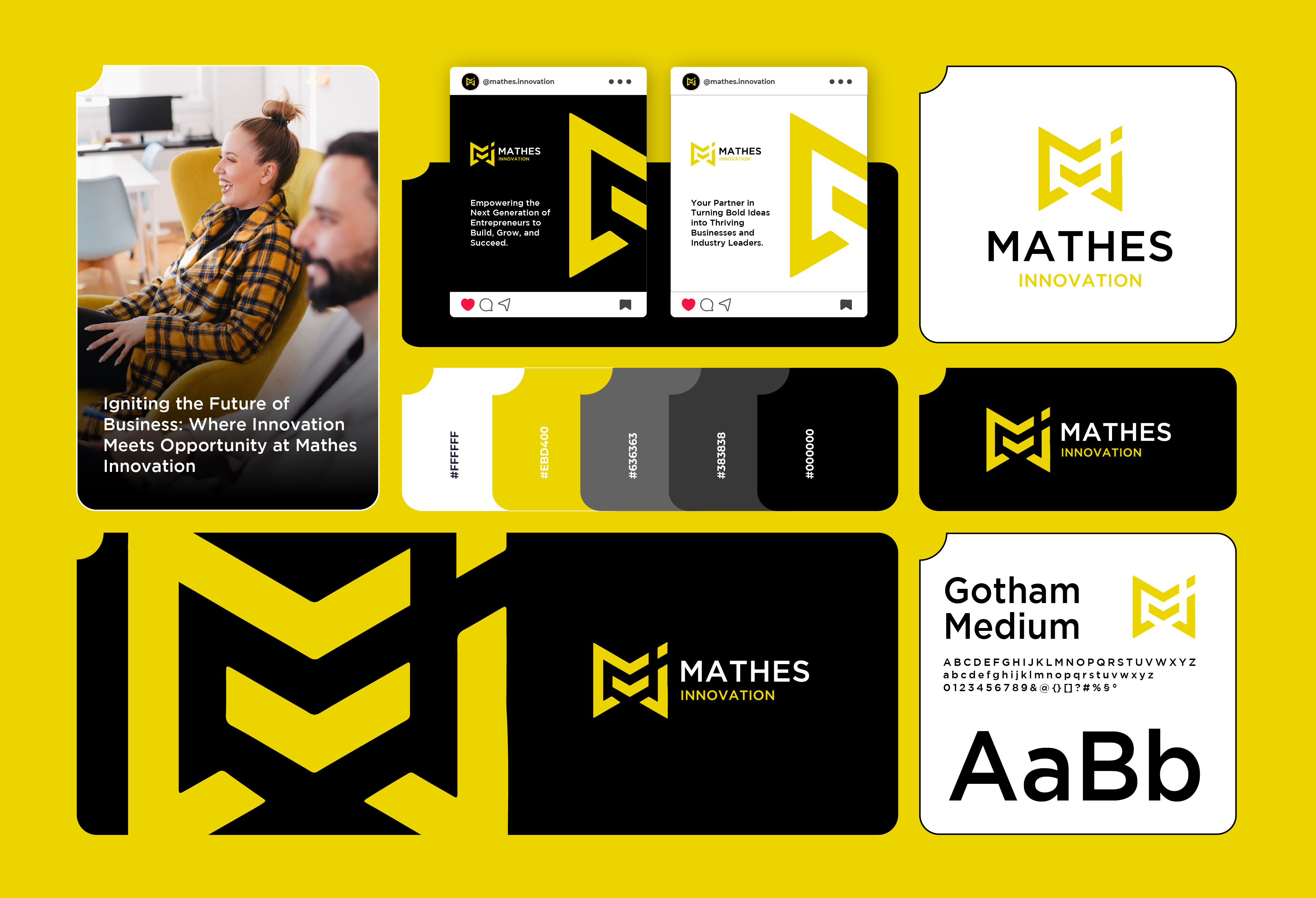 Mathes Innovation abstract brand identity branding bussines creation logo graphic design innovation logo logo brand logo concept logo m m m logo minimalist ui yellow yellow color