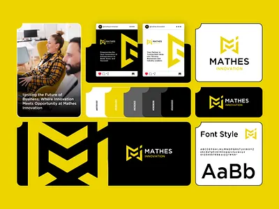 Mathes Innovation abstract brand identity branding bussines creation logo graphic design innovation logo logo brand logo concept logo m m m logo minimalist ui yellow yellow color