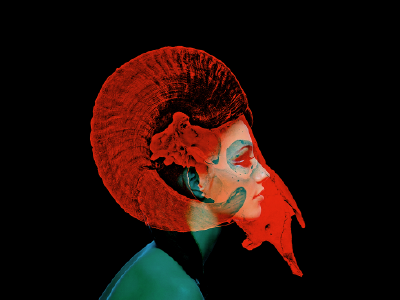 Girlram album art double exposure girl photoshop ram scary skull