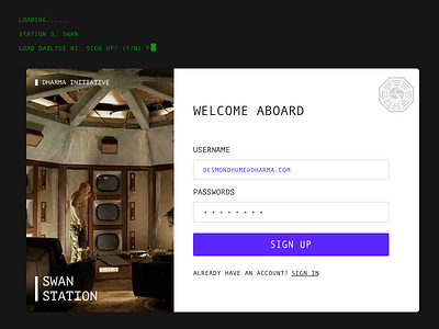Sign Up card challenge daily dailyui lost signup station swan ui