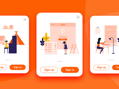 Register introduction page graphic illustrator log in orange popup register sign in sign up ui