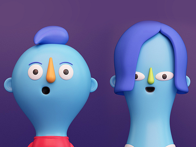 GIRL AND MAN 3d blue character girl illustration man person