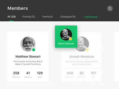 Members Manage drag group manage page ui web
