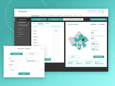 Target Allocation clean dashboard farming seed subsidy target ui ux