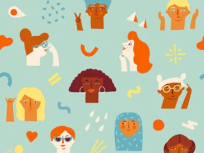 We are women cartoon empowerment feminism feminist girl illustration international interracial power seamless pattern women women day