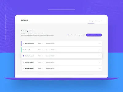 Versioning screen concept desktop ui ux verisoning