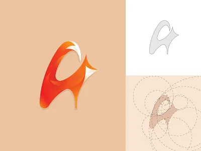 A + Fox Logo with golden ratio a fox animal fox golden ratio grid logo logo logo design mark nature orange
