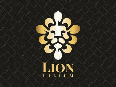 Lion Lily Logo flower gold lion logo heraldic lily lily lion face lion logo logo for sale