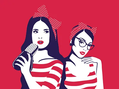 Pin-Up Girls fashion illustration girls glasses pin up purple scarf t shirt vector white