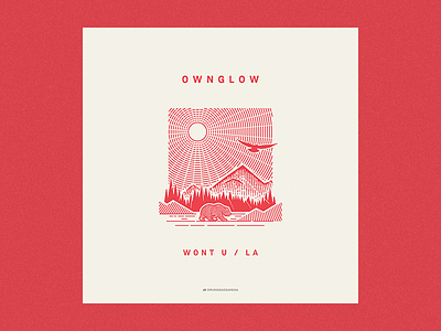 Ownglow - Wont U / LA badge bear bird california drum and bass etching illustration linework mountains release scene sun