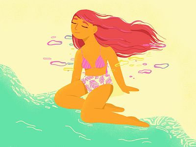 Summer beach challenge draw fresh girl illustration redline club sea summer wind