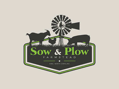 Sow & Plow Farmstead badge chicken cream farm farm life farming farmstead goat neon green north carolina pig vintage