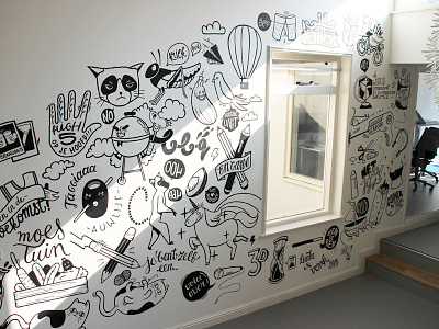 Wallnuts In60seconds amsterdam drawing illustration mural office wall art wallpainting