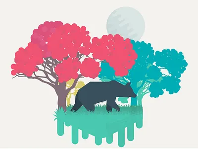 Bear In The Night bear design illustration moon night tree
