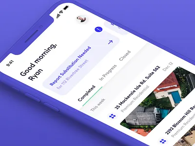 Aerial Measurement Dashboard app blue branding dashboard design drone ios iphone x purple typography ui ux