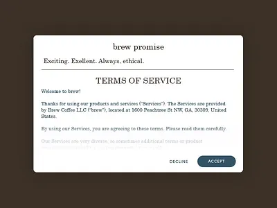 Daily UI #089: Terms of service. dailyui terms of service