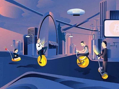 Illustration for Blockchain Landing Page bitcoin blockchain cryptocurrency illustration