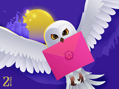 Dribbble Invites 🦉 barani anand creative dribbble invite freelance designer give away harry pottor hedwig illustration invite owl owl illustration