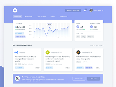 Developer Dashboard bounty dashboard dev earnings money payments projects sketch ui ux visual vlockn